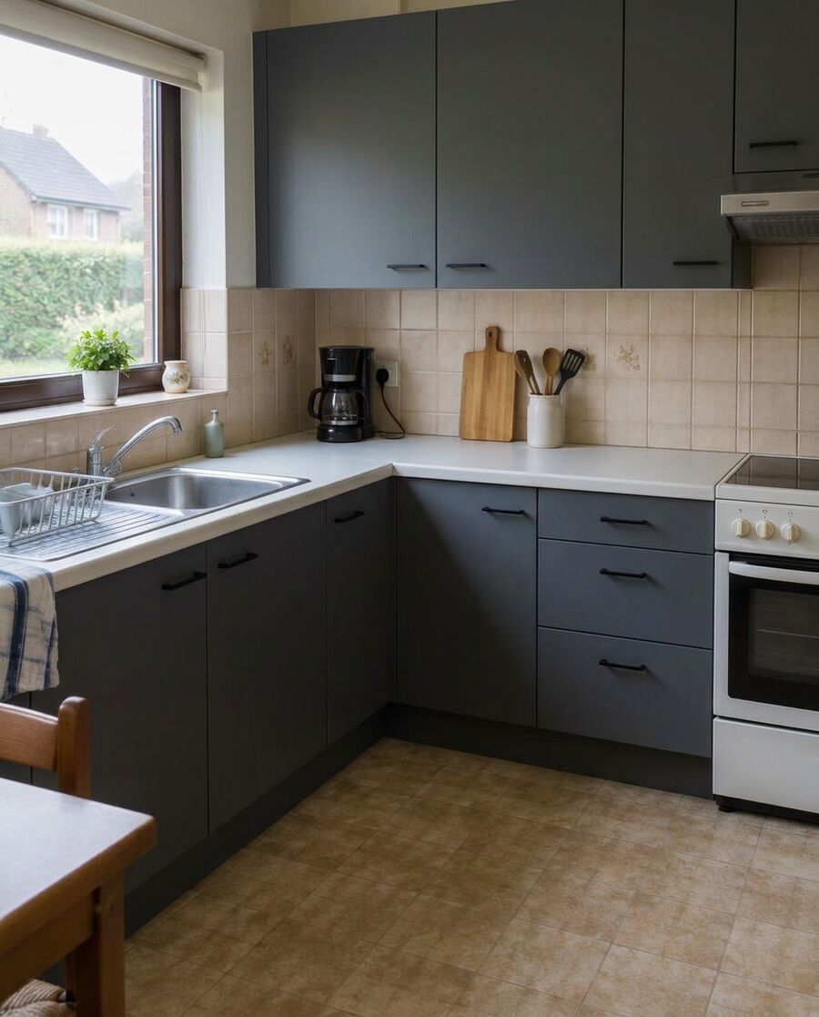 Simulation : la même cuisine, façades habillées d'un film anthracite mat